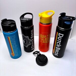 Dutch Bros Hydro Flask Tumbler‎ Cup Water Bottle Set 4 Black Blue Orange Yellow